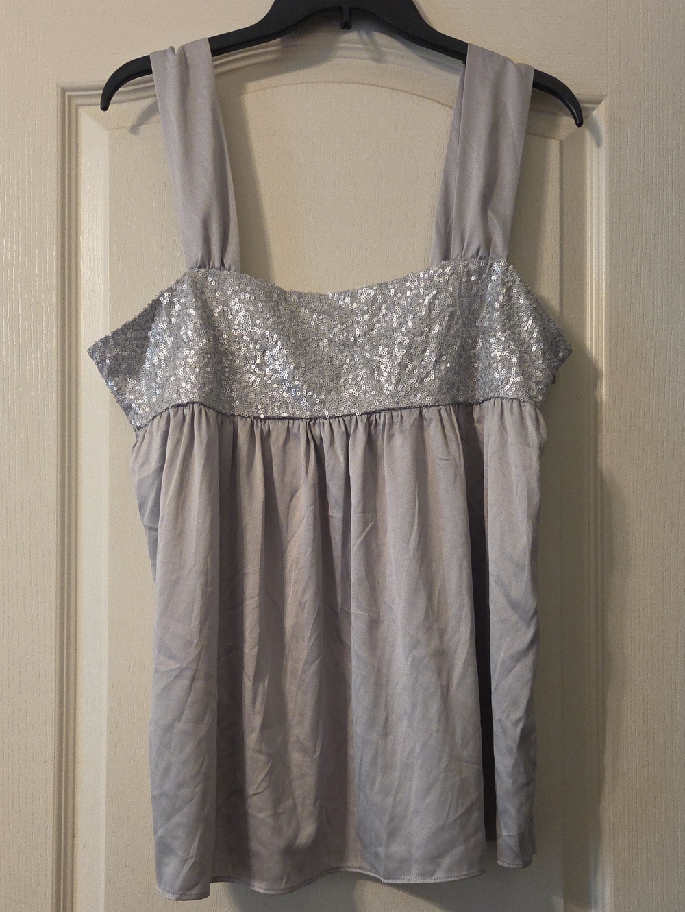 New York & Company Silver Sequin Babydoll Chemise